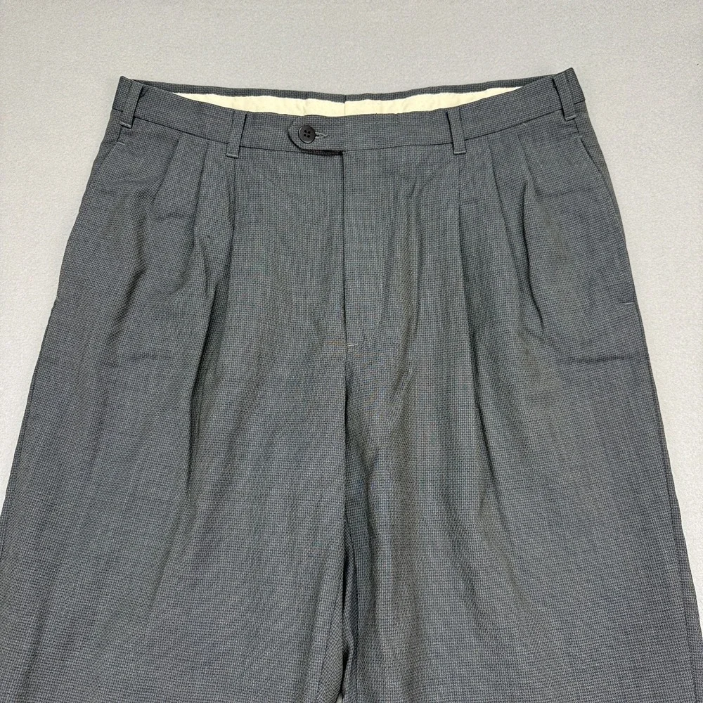 Vtg Christian Dior Monsieur Pants Mens 34x29 Gray Plaid Wool Pleated Cuffed